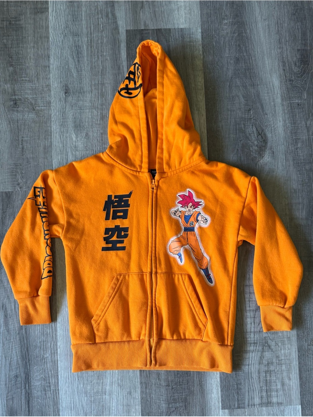 Dragon Ball Super Goku Boys 7-8 Orange Full Zip Hoodie Super Saiyan God Anime
